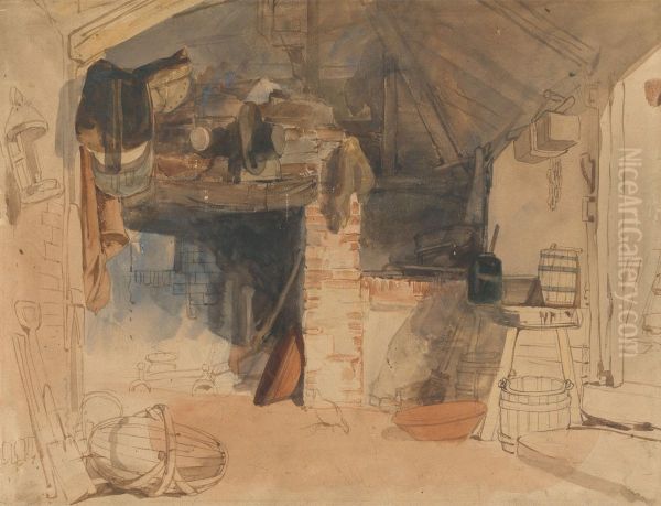 Study of a Rustic Interior Scene Oil Painting by William James Muller