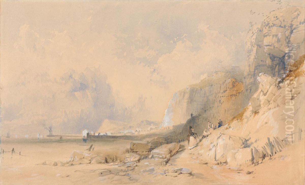 Figures on a Cliff Path near Dover Oil Painting by James Baker Pyne