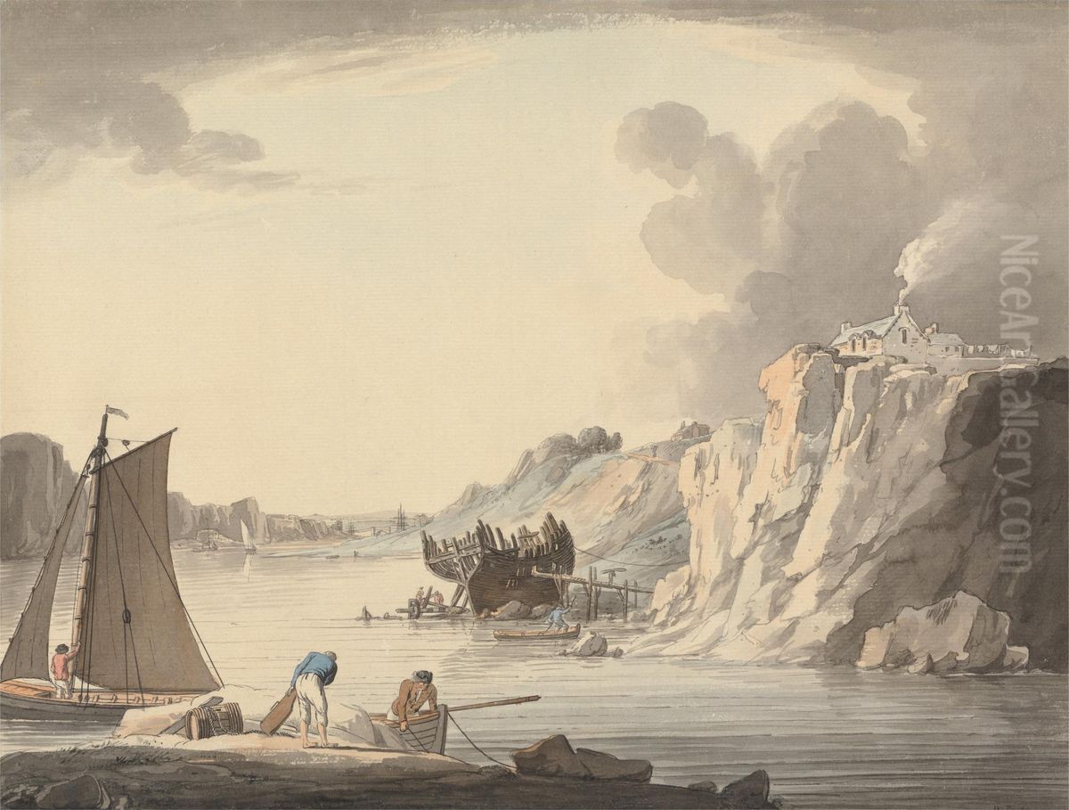 Entrance to Stonehouse Creek, between Plymouth and Dock, Devon Oil Painting by William Payne