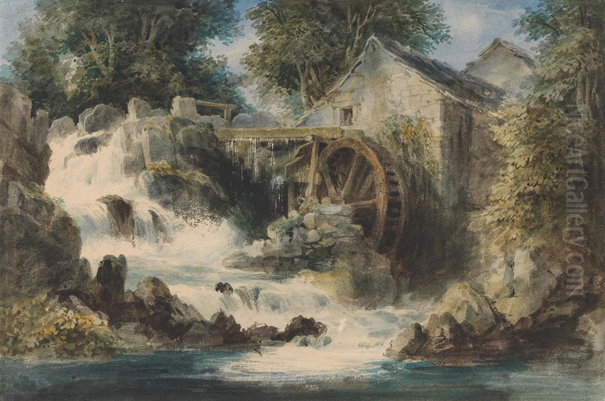 An Overshot Mill Oil Painting by Andrew Nicholl