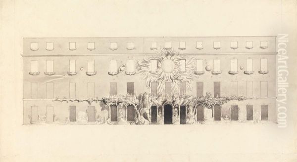 Architectural Drawing of a Building with Astrological Symbols Oil Painting by John Varley