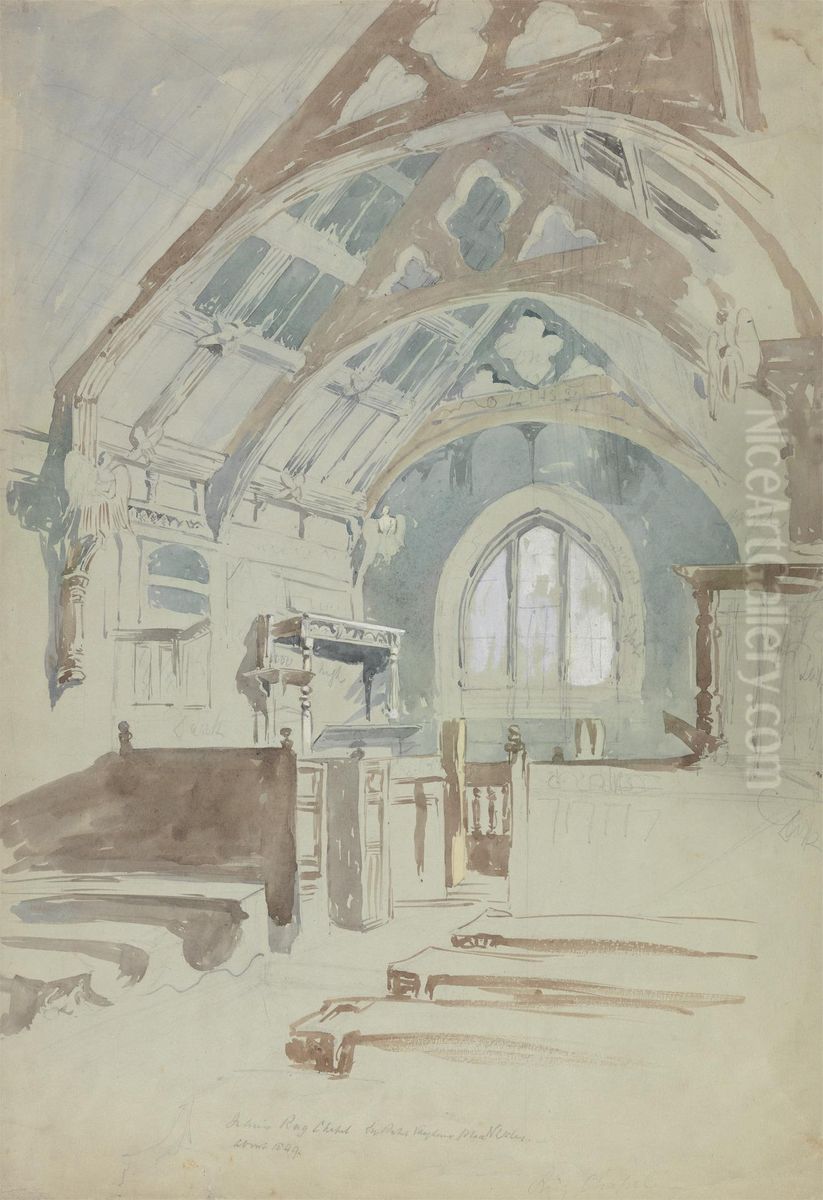 Interior of Rag Chapel, Sir Robert Vaugn's Place, North Wales Oil Painting by John Middleton