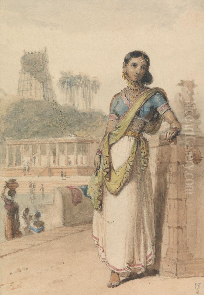 A High Caste Woman Standing by a Wall Oil Painting by William Daniell RA
