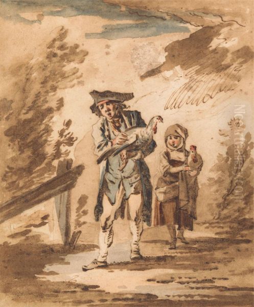 Rustics with Poultry Returning from Market Oil Painting by Philip James de Loutherbourg