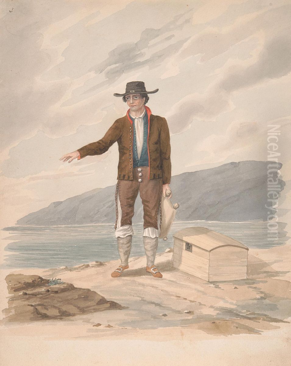 Man standing on seashore - Hierro Oil Painting by Alfred Diston