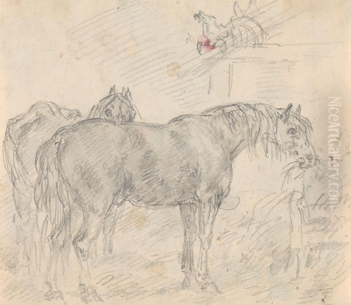 Horses in a barn with chickens and a rooster... Oil Painting by Sawrey Gilpin