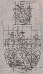 Seated Women Being Crowned by a Winged Genius