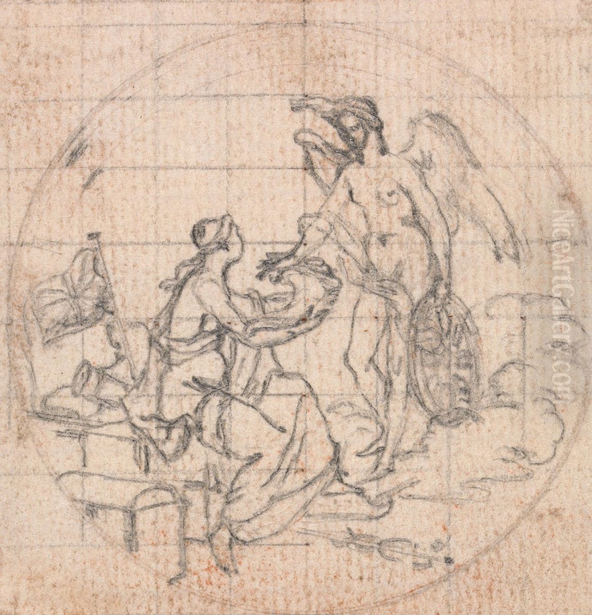 Figure of Britannia (?) and Fortune (?) or Victory (?) Oil Painting by Hubert-Francois Gravelot