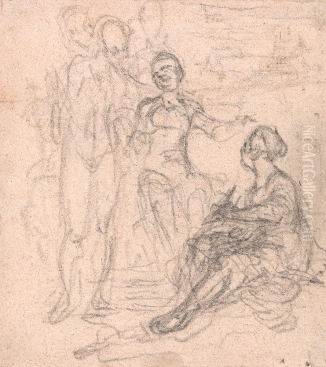 Group of Allegorical Figures Oil Painting by Hubert-Francois Gravelot