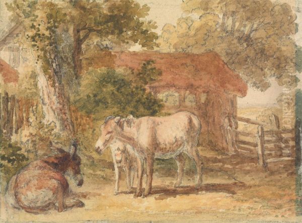 Three Donkeys Oil Painting by Robert Hills