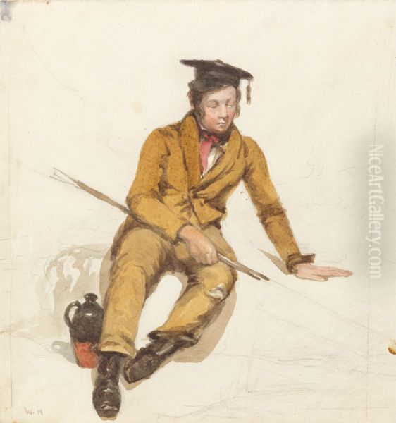 A Young Scholar Goes Fishing Oil Painting by William Henry Hunt