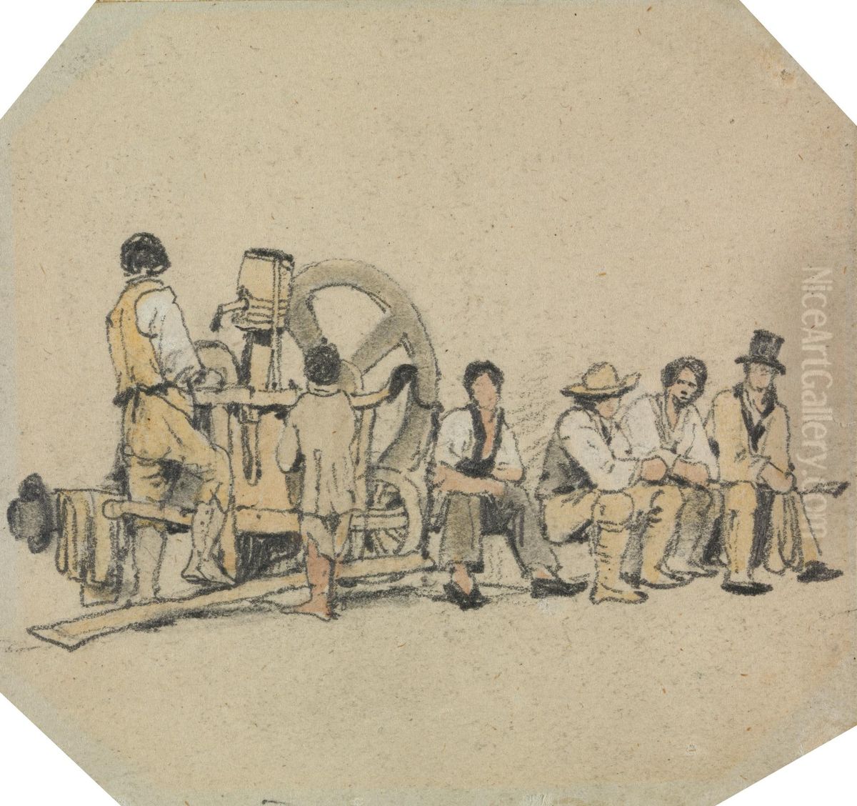 Mechanical Grinder with Figures Oil Painting by Samuel Prout