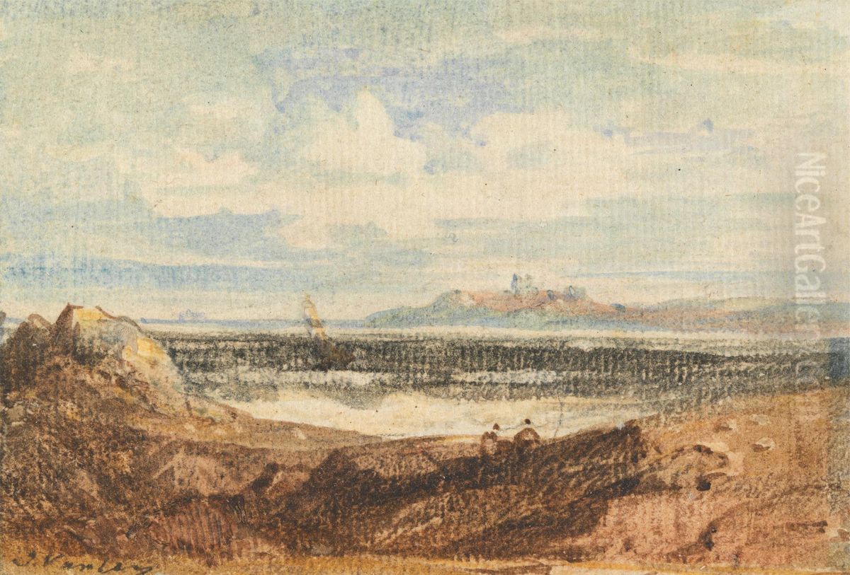 View of Rugged Coastline, Bamburgh, Northumberland Oil Painting by John Varley