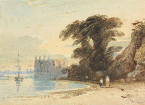 River Landscape with Figures Oil Painting by John Varley