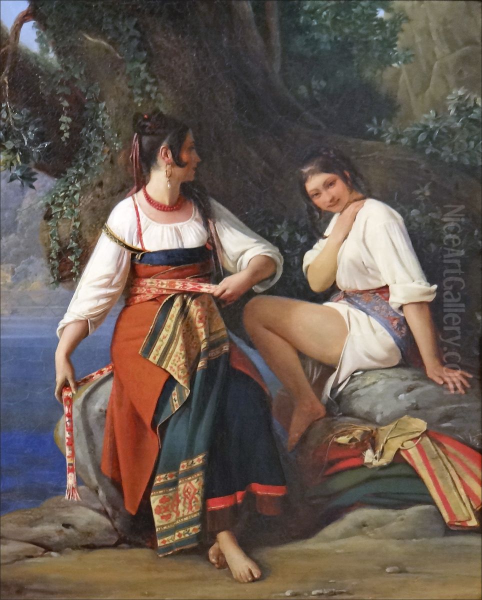 Two bathers, San Donato Val di Comino costume Oil Painting by Leopold Robert