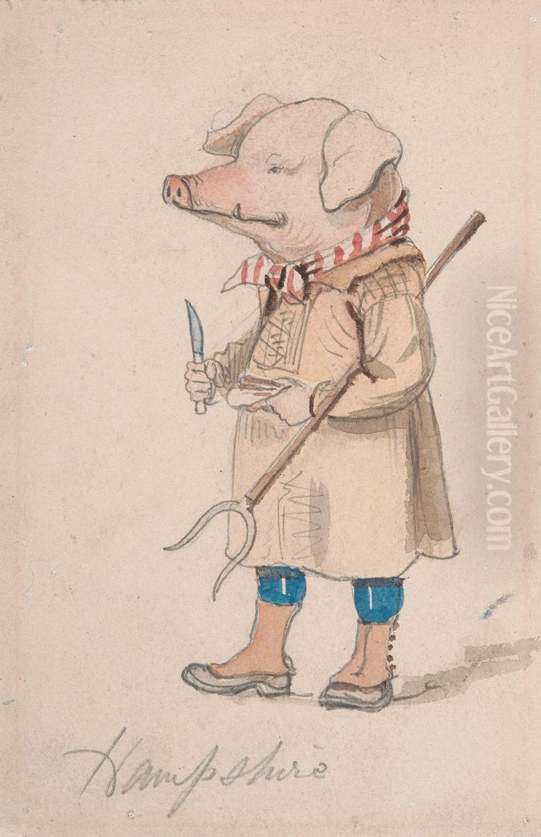 Caricature of the County Hampshire Oil Painting by John Leech