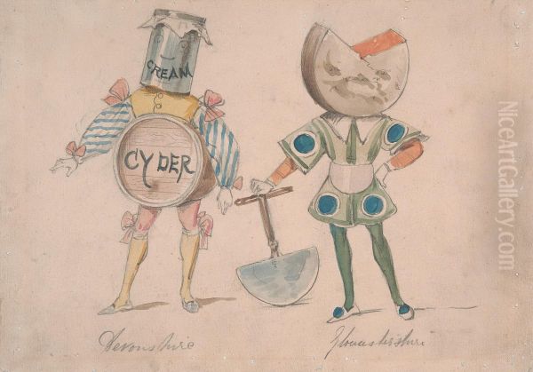 Caricatures of the counties of Devonshire and Gloucestershire Oil Painting by John Leech