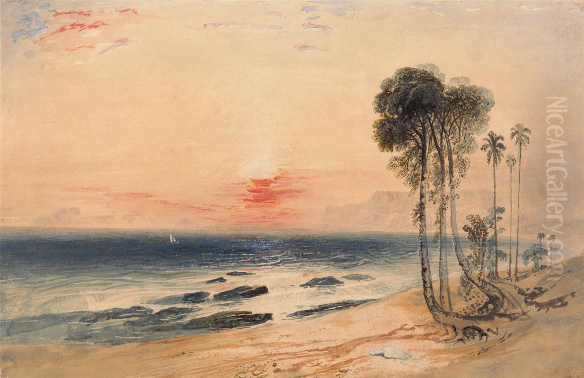A Tropical Coast, Sunset Oil Painting by John Martin