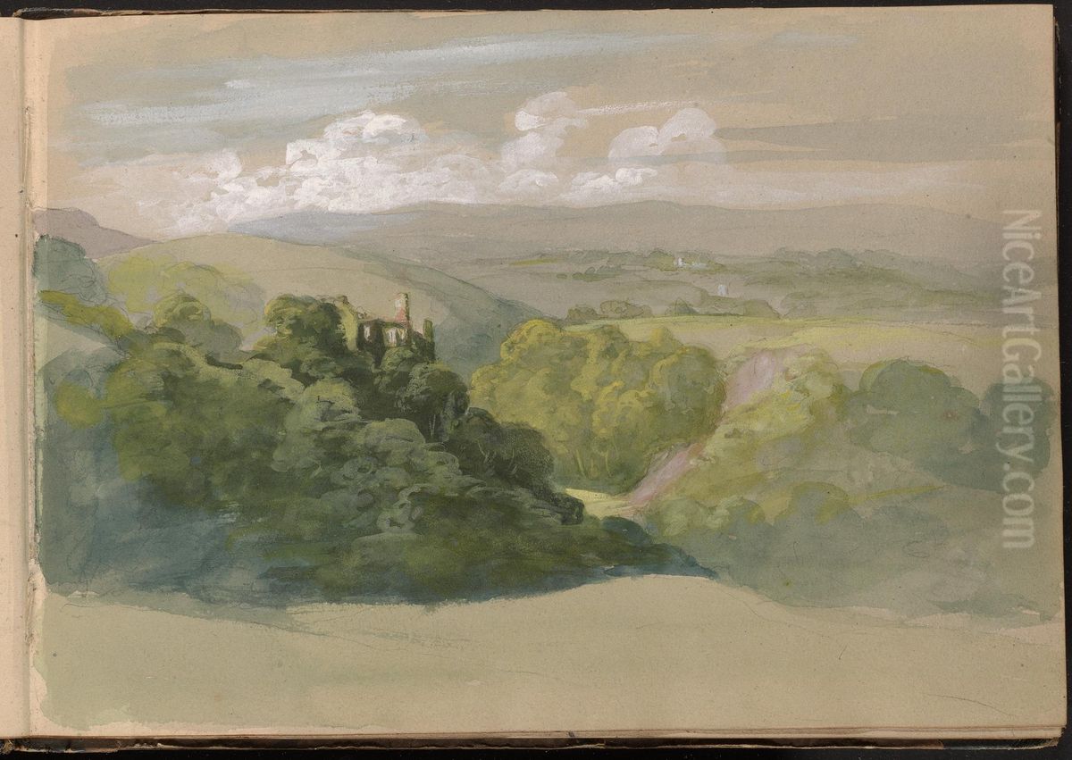 View of Berry Pomeroy Castle Oil Painting by William Brockedon