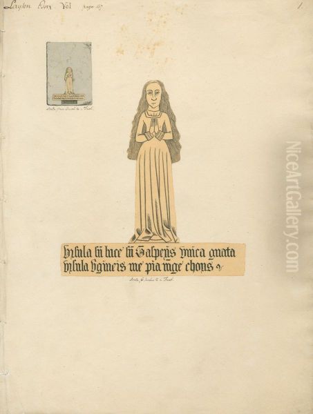 Brass Plate of a Woman from Layton Church Oil Painting by Daniel Lysons