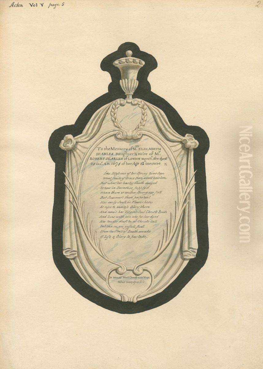 Memorial of Mrs. Elizabeth Searles from Acton Church Oil Painting by Daniel Lysons