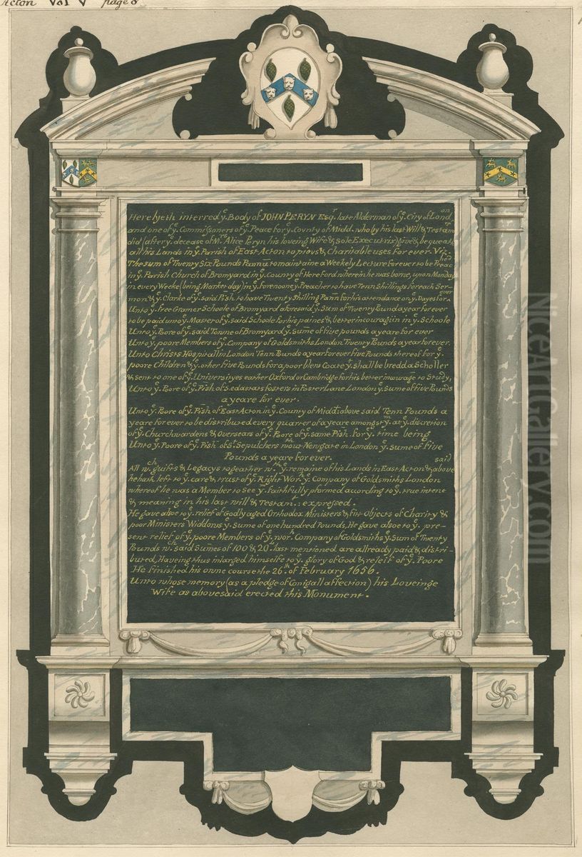 Memorial of John Peryn from Acton Church Oil Painting by Daniel Lysons