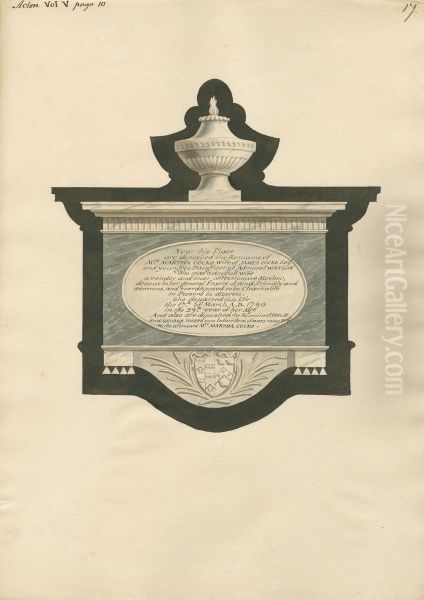 Memorial to Martha, Philip and George Joseph Cocks from Acton Church Oil Painting by Daniel Lysons