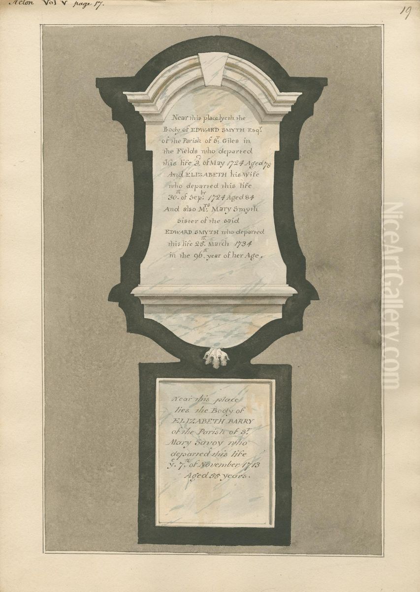 Memorial to Edward Smyth, Elizabeth Smyth, Mary Smyth, Elizabeth Barry and Mary Savoy of Acton Church Oil Painting by Daniel Lysons