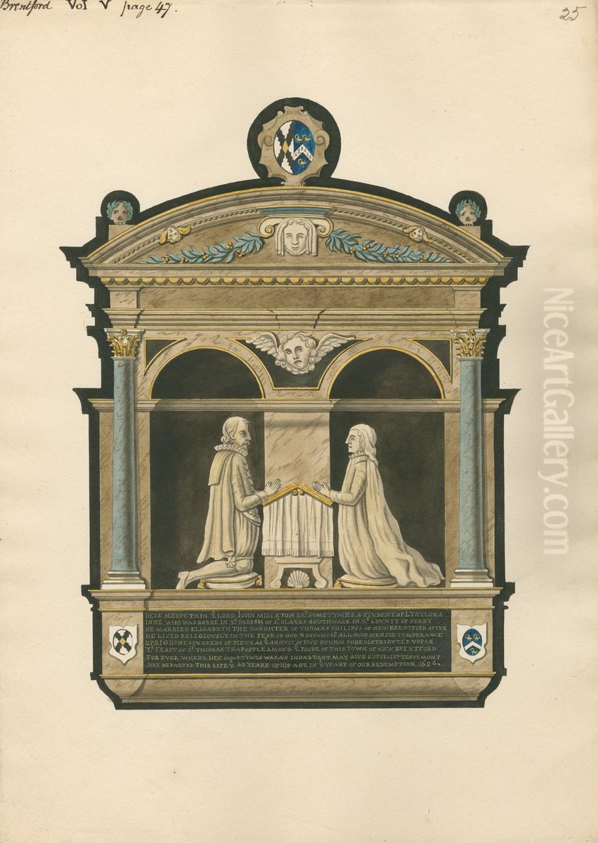 Memorial to Lord John Middleton from Brentford Chruch Oil Painting by Daniel Lysons