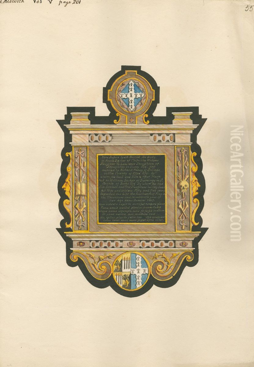Memorial to Anne Barker from Chadwick Church Oil Painting by Daniel Lysons