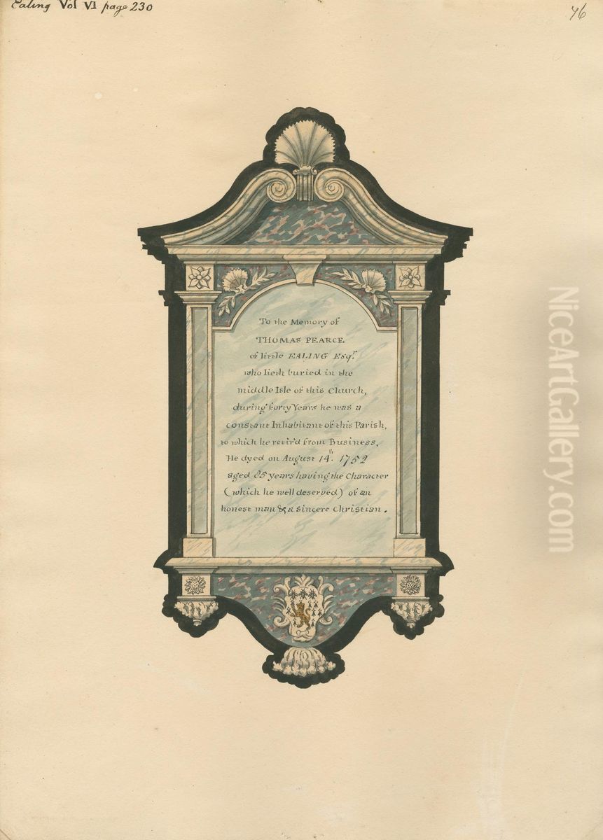 Memorial to Thomas Pearce from Ealing Church Oil Painting by Daniel Lysons