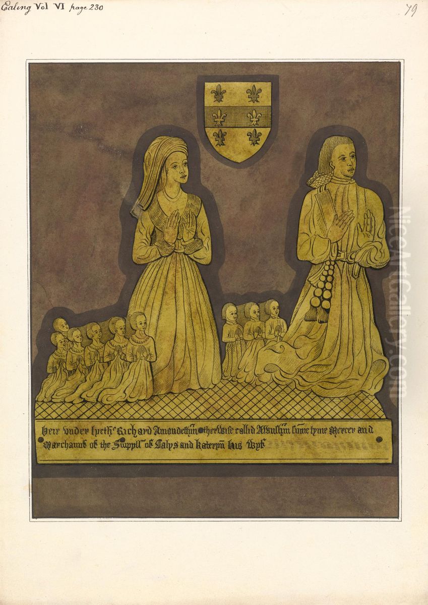 Brass Plate for Richard Amondesham and His Wife Katherine, Ealing Church Oil Painting by Daniel Lysons