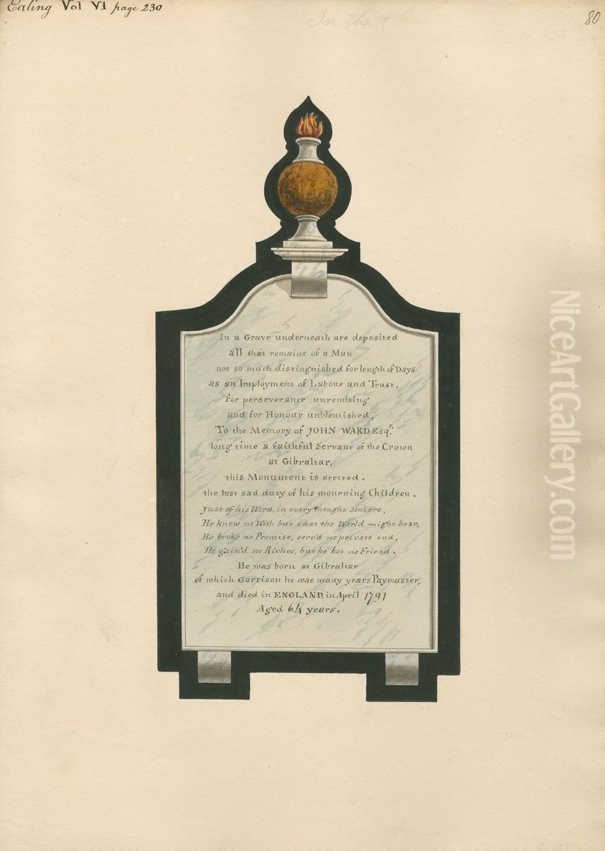 Memorial to John Ward from Ealing Church Oil Painting by Daniel Lysons
