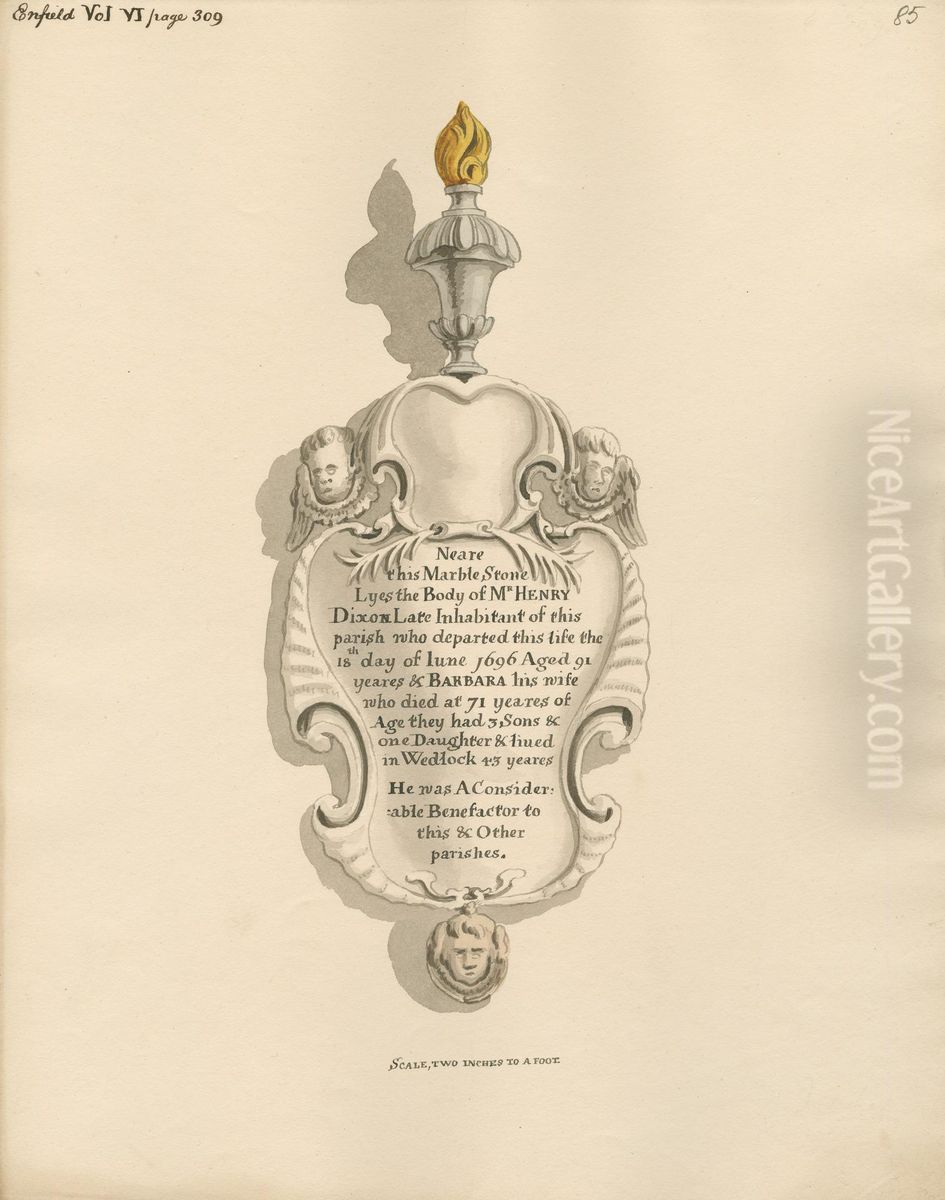 Memorial to Henry Dixon and Barbara, his Wife from Enfield Church Oil Painting by Daniel Lysons