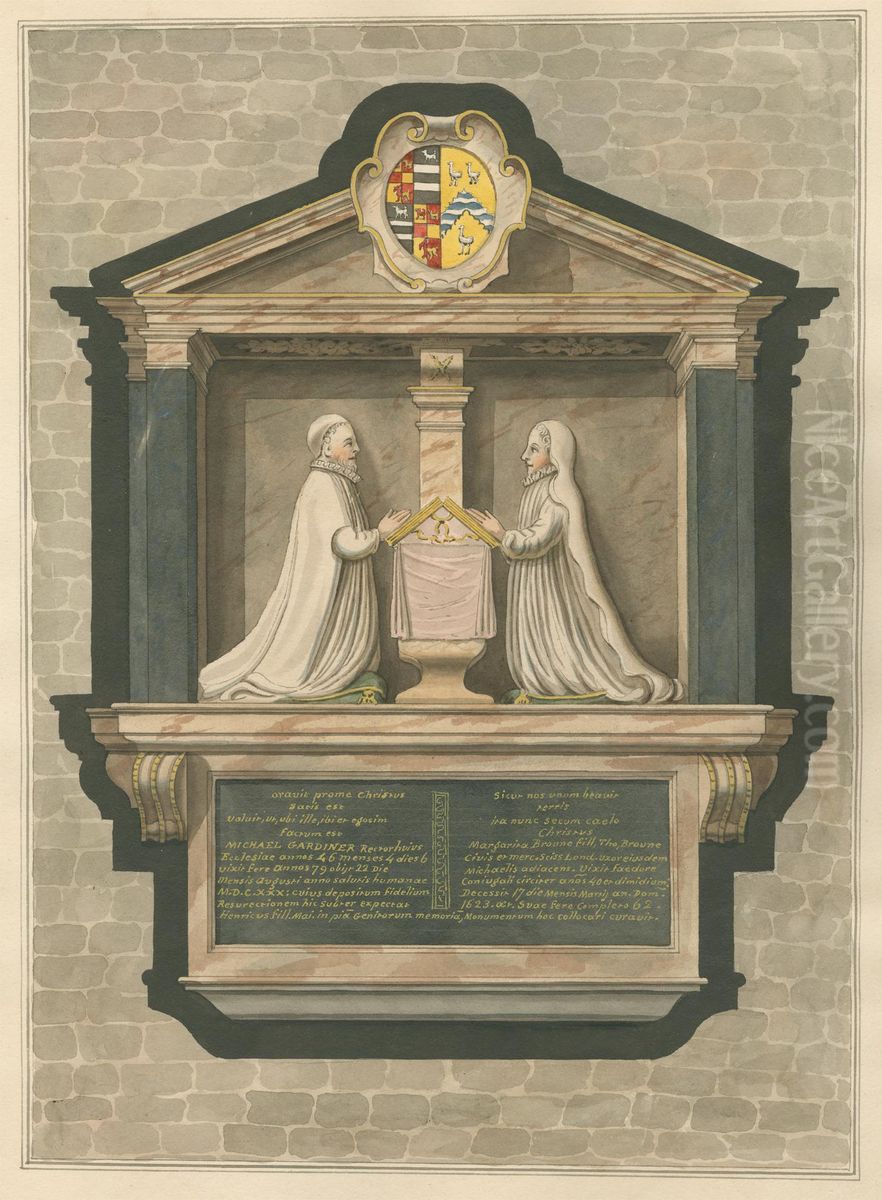 Memorial to Michael Gardiner and Margarita Browne from Greenford Church Oil Painting by Daniel Lysons