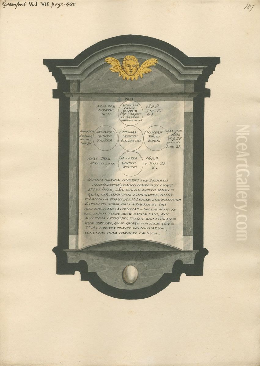 Memorial to Honoria Cason, Nathaniel, Thomas, Hannah and Honoria White from Greenford Church Oil Painting by Daniel Lysons