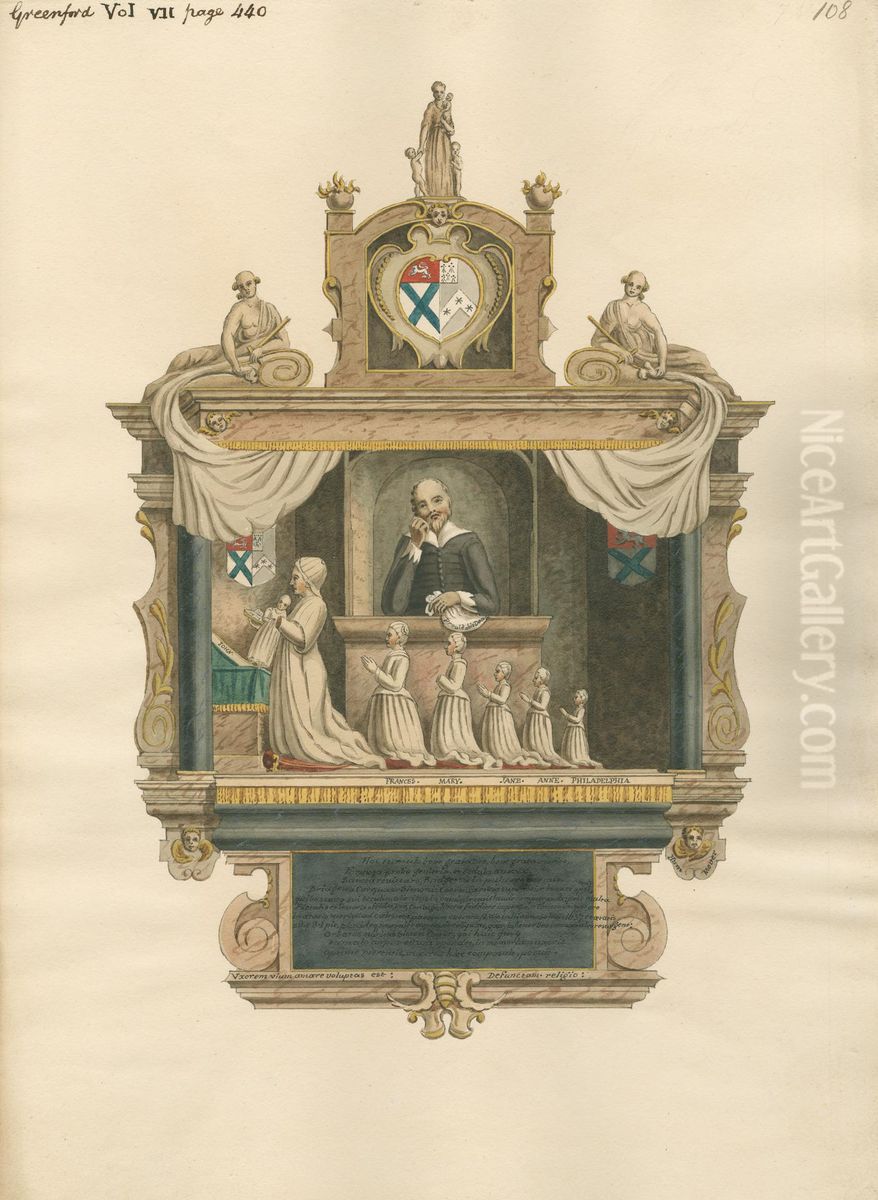 Memorial to Bridget Carr and her Children John, Frances, Mary, Jane, Anne and Philadelphia from Greenford Church Oil Painting by Daniel Lysons