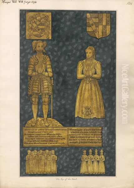 Brass Plate on top of the Tomb of Thomas and Elizabeth Higate from Hayes Church Oil Painting by Daniel Lysons
