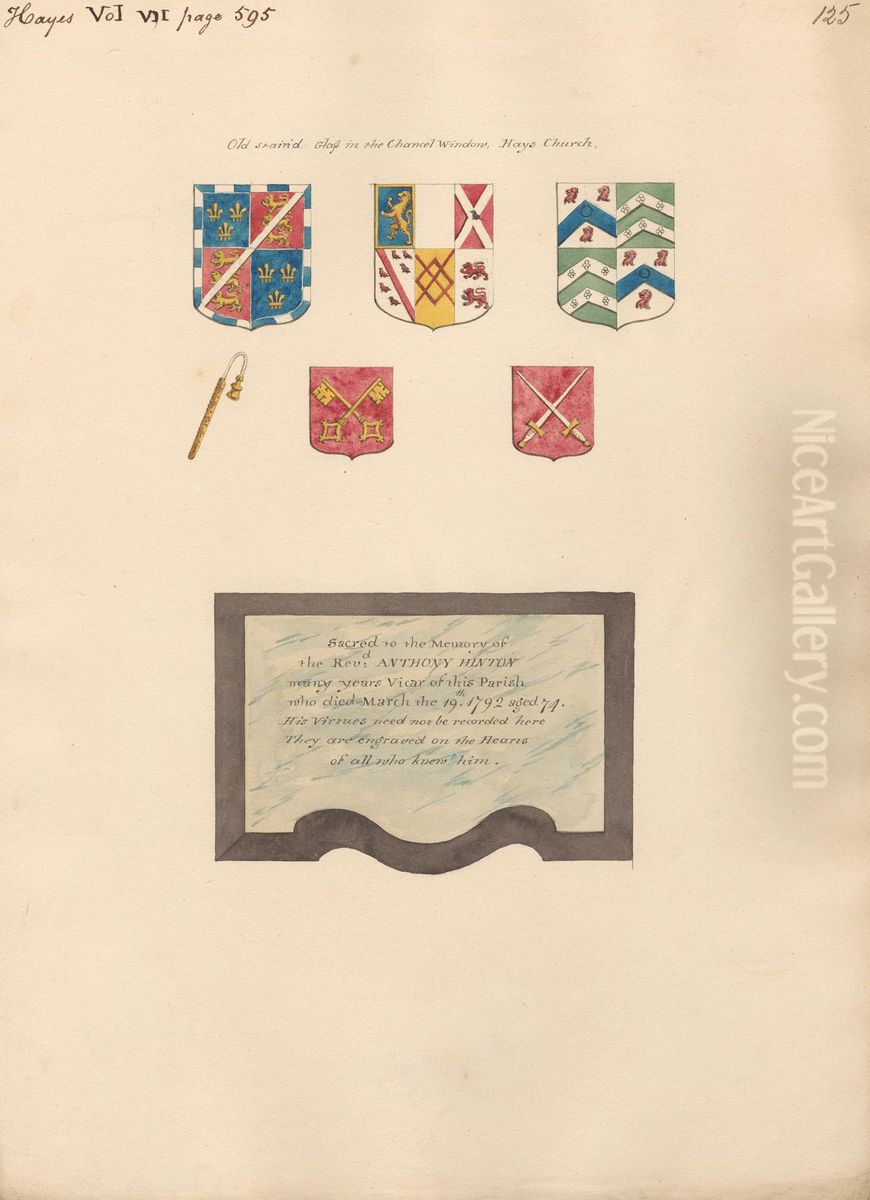 Old Stained Glass in the Chanel Window aslo Memorial to Reverend Anthony Hilton from Hayes Oil Painting by Daniel Lysons