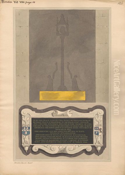Remains of Brass Plate and Memorial to William Nicol and Ann his Wife and Elizabeth his Daughter and William his Son of Hendon Church Oil Painting by Daniel Lysons