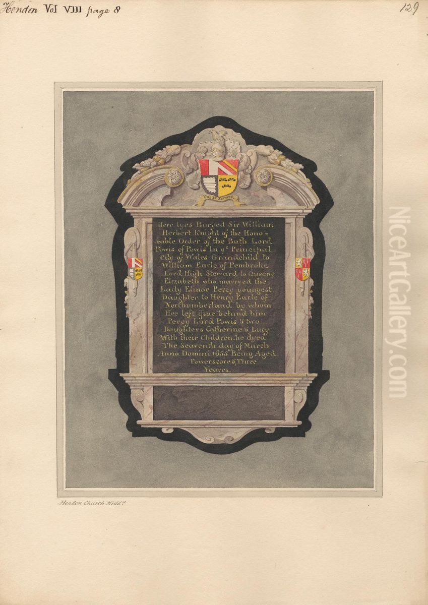 Memorial to Sir William Herbert from Hendon Church Oil Painting by Daniel Lysons