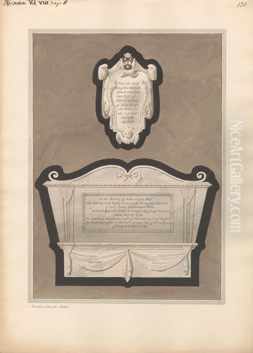 Memorial to Judith Bell also to John Crosse from Hendon Church Oil Painting by Daniel Lysons