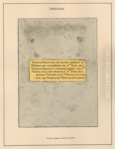 Brass Plate inscription Thomas Priestly the Elder and the Younger from Hornsey Church Oil Painting by Daniel Lysons