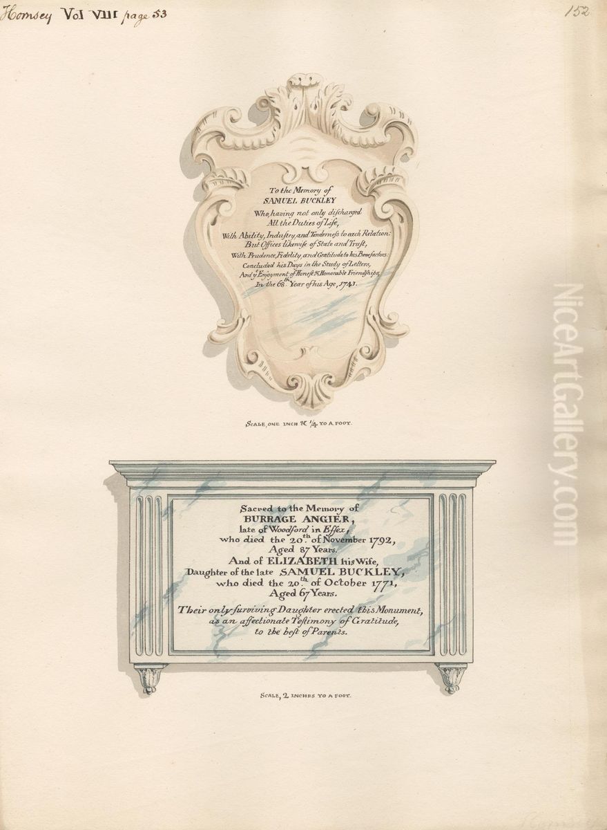 Memorial to Samuel Buckley and Burrage and Elizabeth Angier Oil Painting by Daniel Lysons