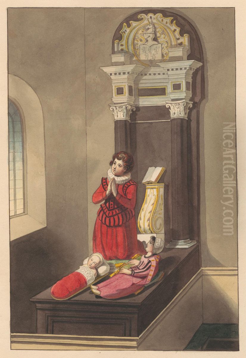 Tomb of the Three Children of Sir Thomas Savage from Isleworth Church Oil Painting by Daniel Lysons