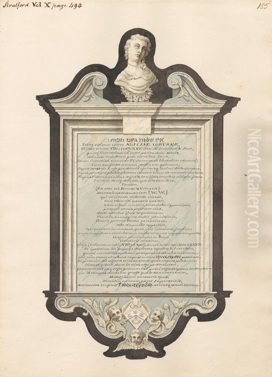 Memorial to Alice Coburne from Stratford Church Oil Painting by Daniel Lysons