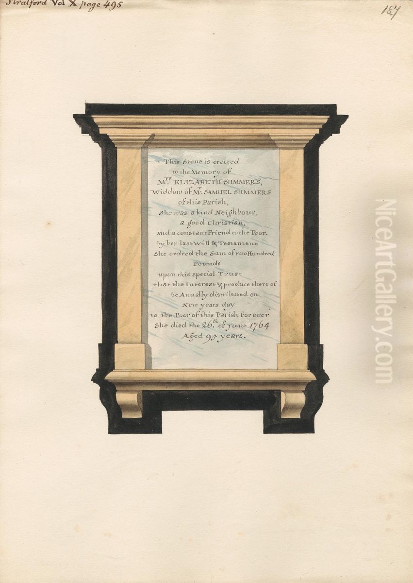 Memorial to Elizabeth Summers from Stratford Church Oil Painting by Daniel Lysons