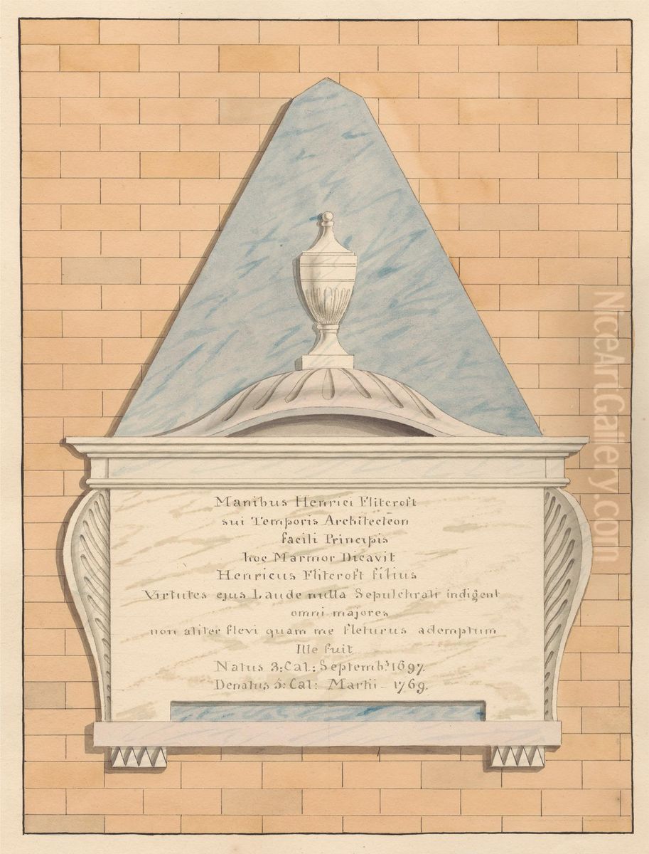 Memorial to Henry Flitcroft from Teddington Church Oil Painting by Daniel Lysons