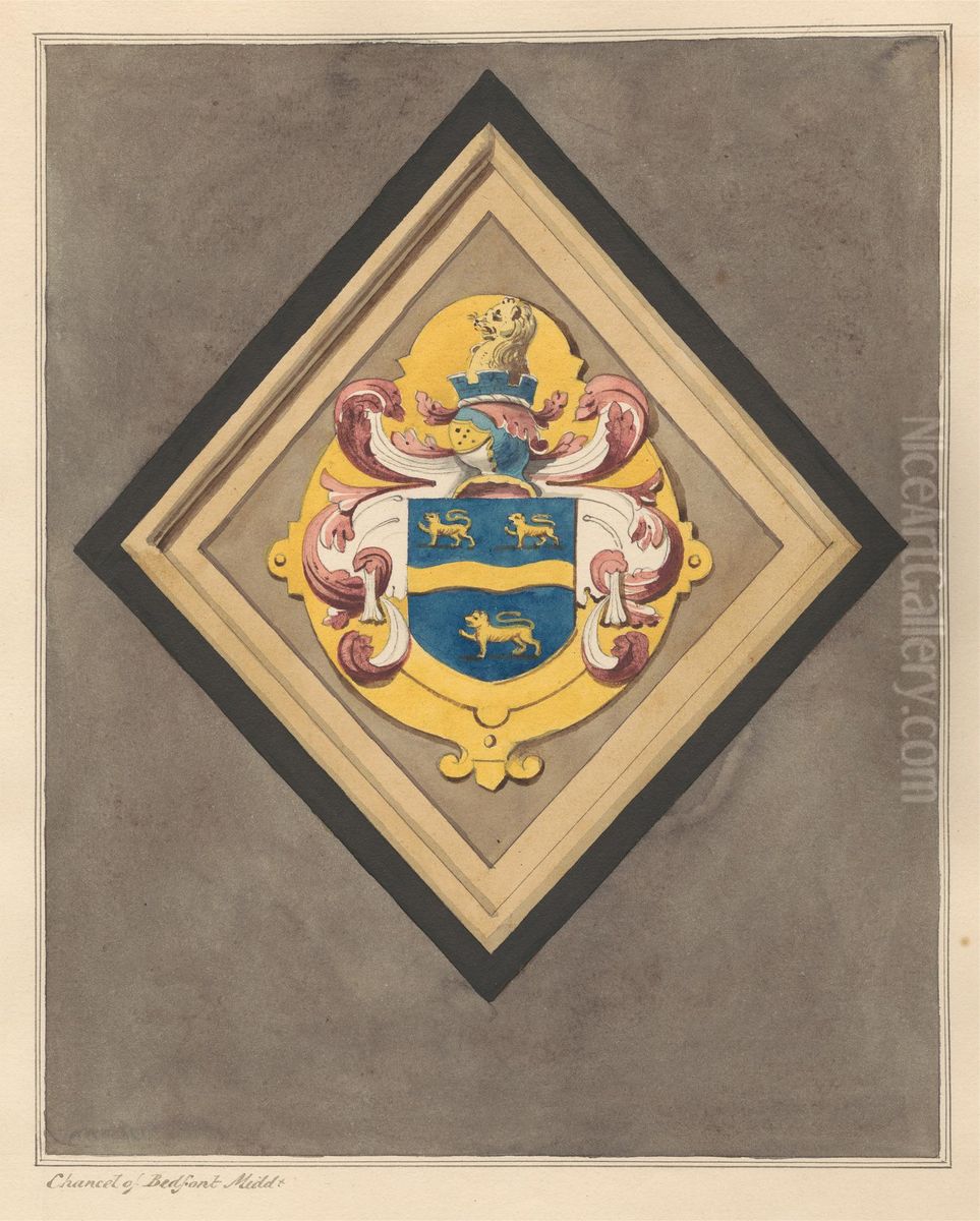 Coat of Arms in Chancel at Bedfont Church Oil Painting by Daniel Lysons
