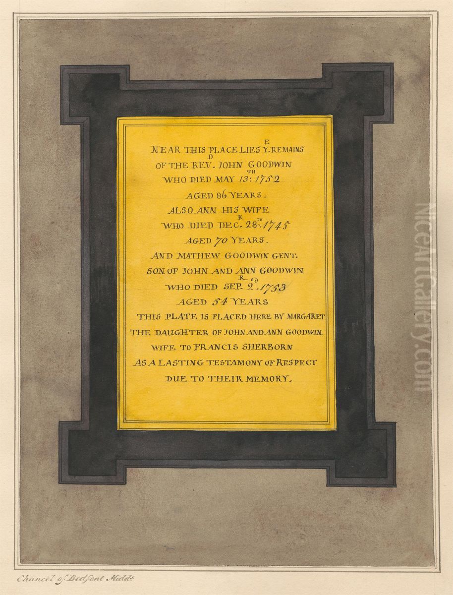 Memorial to John and Ann Goodwin and Mathew their son from Bedfont Church Oil Painting by Daniel Lysons